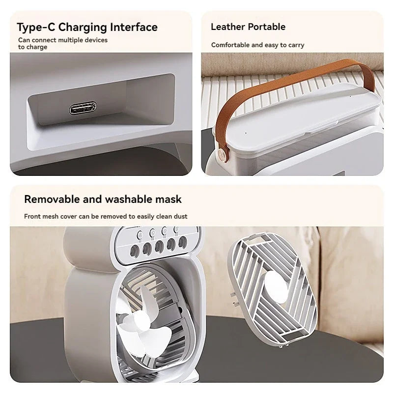 Ventilateur 3 en 1, humidificateur d'air, climatiseur, veilleuse LED, coloris noir