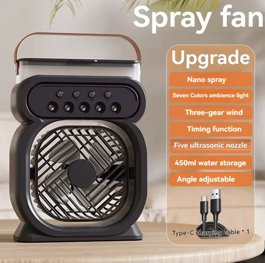 Ventilateur 3 en 1, humidificateur d'air, climatiseur, veilleuse LED, coloris noir