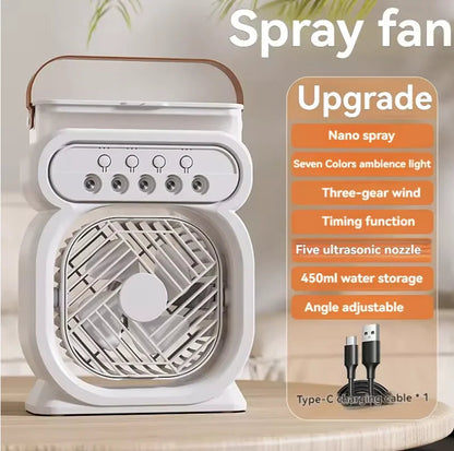 Ventilateur 3 en 1, humidificateur d'air, climatiseur, veilleuse LED, coloris noir