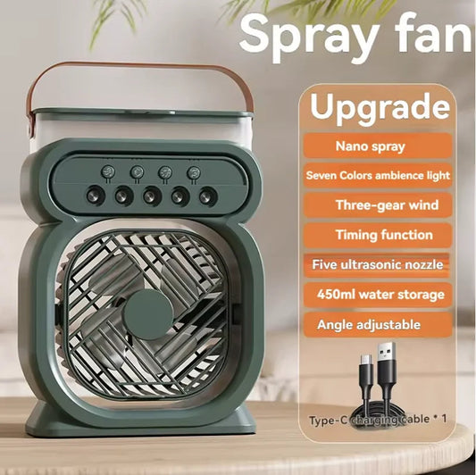 Ventilateur 3 en 1, humidificateur d'air, climatiseurs, veilleuse LED, coloris vert
